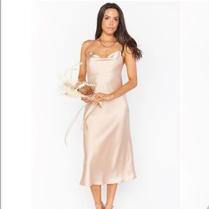 Show Me Your Mumu Verona Cowl Midi Dress Champagne Luxe Satin